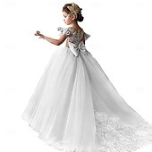 preiswerte Kleider für die Blumenmädchen-Kinder Mädchen Blumenmädchenkleid Partykleid Einfarbig Ärmellos Leistung Netz Prinzessin Süß Netzstoff Knöchellang Etui-Kleid Tüllkleid Sommer Frühling Herbst Kinder Weiß Elfenbein Orange
