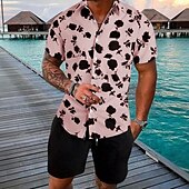 olcso Férfi nyomtatott ingkészletek-Férfi Virágos 2db Ingek készletek Hawaii ing Rövid ujjú Rövid nadrág Térfogatcsökkenés Szabadság Alkalmi Szabadtéri Hétköznapi Napi 3D nyomtatás Nyár Fehér Rózsaszín Kék