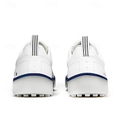 baratos Sapatos de Golfe Masculinos-Sapatos de golfe brancos ultraleves masculinos com detalhes em azul, material de microfibra, ajuste confortável para jogadores de golfe profissionais