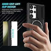 お買い得  サムスン用ケース-Samsung Galaxy S24 Ultra Plus S24 FE S23 Ultra Plus S22 Plus Ultra用電話ケーススタンドホルダー付きマグネットサポートワイヤレス充電レトロPC