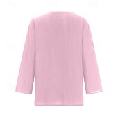 preiswerte Hemden-Damen Bluse Baumwoll-Leinen-Hemden Einfach Basic Modern Dreiviertelarm V Ausschnitt Normale Oberteile Täglich Ferien Ausgehen Knöpfe Schwarz Weiß Rosa Braun Aprikose Sommer