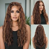 voordelige Synthetische trendy pruiken-Synthetische pruiken Losse krul Diepe Golf Gelaagd kapsel Diepe scheiding Machinegemaakt Pruik 71.1 cm A1 Synthetisch haar Dames Elastisch Klassiek Haar met highlights / balayage Donkerbruin