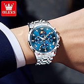abordables Relojes de Cuarzo-OLEVS 3653 Reloj para Hombre Reloj de Cuarzo Reloj Cronógrafo Multifuncional para Hombre Impermeable a 30M Luminiscente Fase Lunar Reloj de Acero