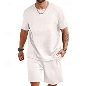 abordables chándal y sudadera con capucha para hombre-Hombre Tracksuit Conjunto de atuendo Bermudas Cuello Barco Exterior Diario Deportes Bolsillo Correa 2 Piezas Plano Negro Blanco Caqui Poliéster Ropa de Deporte Clásico Casual Verano