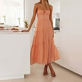 economico Abiti da vacanza-Per donna Abito Midi Abito da laurea Abito Sottoveste Moda Moderno Compleanno Data Uscire Vestibilità regolare Semplice Senza Maniche Spalline sottili Arancione Verde Estate