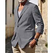 お買い得  メンズクラシックブレザー-男性用 リネンブレザー ブレザー バケーション 祝日 ウェディングパーティー ファッション ライトウェイト 春 &amp; 秋 ポリエステル リネン 平織り ポケット ボタン 快適 シングルブレスト 一つボタン ブレザー ブラック バーガンディー ダークネイビー アーミーグリーン