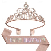 cheap Birthday Party Supplies-Birthday Party Girl and Women Elegant Decorations 2-Piece Set Headband and Sash with &#039;Happy Birthday&#039; - Available in Multiple Color Combo