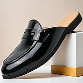billiga Tillfällig-klassiska vita mule loafers i konstläder för män - snygga slip-on skor för affärscasual och formella evenemang