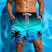 cheap Tropical Plants &amp; Flowers-Men&#039;s Coconut Tree Gradient Color Tropical Plants Swim Trunks Swim Shorts Board Shorts Mid Waist Hawaiian Beach Wear Vacation Drawstring Mesh Lining Elastic Waist Designer Clothing Apparel