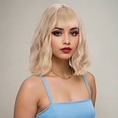 お買い得  トレンドの合成ウィッグ-人工毛ウィッグ ウェーブ カーリーウィーブ アシメントリー・ヘアカット ニートバング 機械製 かつら 14 インチ A1 合成 女性用 クラシック 快適 カラーグラデーション ライトブラウン