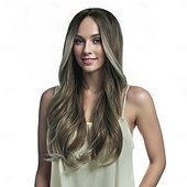 economico Parrucche trendy sintetiche-Parrucca Sintetica Ondulato naturale Ondulato Taglio Scalato Riga Profonda Fatto a macchina Parrucca 24 pollici A1 Capelli Sintetici Per donna Riga in Mezzo Classico Gradiente di colore Biondo