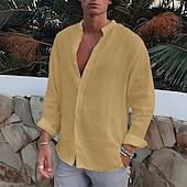 economico Vacanza-Per uomo Camicia Camicia con colletto a fascia Camicia estiva Abbigliamento mare Camicia con bottoni Liscio Esterno Da mare Nero Bianco Blu Verde Manica lunga Collo ripiegabile Primavera &amp; Autunno
