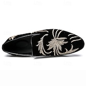 abordables Chaussures sans lacets &amp; mocassins-chaussures de bal pour hommes - mocassins en velours noir avec motif de blé brodé doré pour les occasions formelles