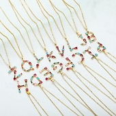 economico I regali-collana con lettera personalizzata, catena hip hop per clavicola, ciondolo con alfabeto in zircone colorato micro-pavé di rame, regalo di gioielli unico per la festa della mamma