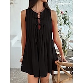 tanie Sukienki kwiatowe-Damskie Sukienka mini Codzienne sukienki Sukienka na szerokich ramiączkach Letnie sukienki Moda Klasyczny Nowoczesny Codzienny Święto Weekend Regularny Równina Bez rękawów Półgolf Czarny Czerwony