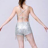 levne Oblečení na latinskoamerické tance-Latinské tance Leotard / Kostýmový overal Stahovací šňůrka Třásně Duté Dámské Výkon Trénink Bez rukávů Vysoký Polyesterový taft