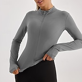 رخيصةأون تي شيرتات وبلوزات بدون أكمام للجري-نسائي تيشيرت للجري سحاب كم طويل تي شيرت فضفاض ملابس الرياضة لون سادة سريع جاف متنفس تمرين نادي رياضي المشي الركض ملابس رياضية ألبسة رياضية أسود مشمشي كوفي