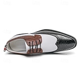 abordables Officiel-Chaussures richelieu à bout golf tricolores pour hommes en noir, blanc et marron, chaussures de spectateur en cuir d&#039;inspiration Gatsby pour fêtes vintage, mariages et soirées formelles