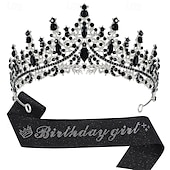cheap Birthday Party Supplies-Birthday Party Elegant Birthday Girl 2-Piece Set Rhinestone-Embedded Crown and Sash for Ball and Party