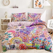 cheap 100% Cotton-Bohemian Duvet Cover Set 100% Cotton Soft and Breathable Bedding Featuring Colorful Flowers Lightweight and Durable Quilt Cover Comfortable for All Seasons Easy to Care