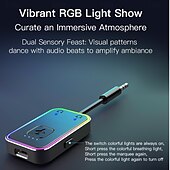 levne Bluetooth pomůcky-přenosný bluetooth vysílač lze spárovat se dvěma zařízeními současně. bluetooth 5.3 má dlouhou výdrž baterie a rgb cool osvětlení
