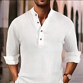 economico Camicie Popover da Uomo-Per uomo Camicia Camicia Estiva Camicia casual Camicia da Spiaggia Camicia con Bottoni Nero Bianco Azzurro cielo Manica Lunga Semplice Colletto Mao Vacanza Camicia hawaiana Bottonato Abbigliamento