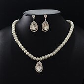 abordables Parures de Bijoux-Boucles d&#039;oreilles en forme de goutte d&#039;eau plaqué argent avec collier en perles