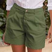 ieftine Pantaloni scurți din bumbac in-Pentru femei Pantaloni scurți inspirați din in Pantaloni Scurți Pantaloni Șic Stradă Casual Scurt Natural Simplu Fermoar Buzunar Cataramă Respirabilitate Απαλό Comfortabil Micro-elastic Stradă Ieșire