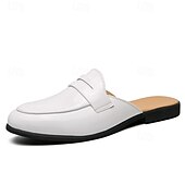 billiga Tillfällig-klassiska vita mule loafers i konstläder för män - snygga slip-on skor för affärscasual och formella evenemang