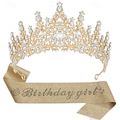 cheap Birthday Party Supplies-Birthday Party Elegant Birthday Girl 2-Piece Set Rhinestone-Embedded Crown and Sash for Ball and Party