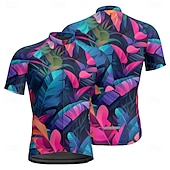 お買い得  メンズジャージ-男性用 サイクリングジャージー 半袖 バイク Tシャツ ジャージー 3つのリアポケット付き マウンテンサイクリング 高通気性 速乾性 人間工学デザイン ウィッキング フォレストグリーン ダークブルー ダークグリーン リーフ柄 スポーツ 衣類