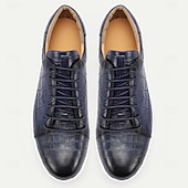economico Scarpe da ginnastica in pelle premium-scarpe da ginnastica da uomo in vera pelle marrone – eleganti scarpe casual con lacci e stampa coccodrillo per l'uso quotidiano