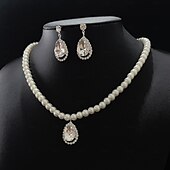 abordables Parures de Bijoux-Boucles d&#039;oreilles en forme de goutte d&#039;eau plaqué argent avec collier en perles