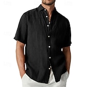 abordables chemise boutonnée pour homme-Homme Chemise Chemise d&#039;été Chemise Décontractée Chemise de Plage Chemise Boutonnée Noir Blanche Bleu Orange Vert Manche Courte Uni Revers Vacances Hawaïen Vêtement Tenue Polyester Mode Occasionnel
