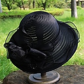 abordables Sombreros de Fiesta-Sombreros de Poliéster Organdí Sombrero de Sol Boda Casual Vacaciones Té Fiesta Carrera de Caballos Elegante Vintage Protección Solar Con Diadema Floral