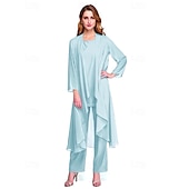 abordables Costumes-pantalons pour maman-Combinaison  Tailleur Mère de la Mariée Robe de Mariage Invitée Élégante Grande Taille Col Bateau Longueur au Sol Chiffon Sans Manches oui Wrap Inclus de Couleur Unie taille sur mesure gratuite