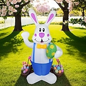 abordables Luces de paisaje-Modelo inflable de Pascua de 1,9 m/6,2 pies, mono con forma de conejo que sostiene un huevo de Pascua con luz, enchufe AU/EU/UK/US, para interiores y exteriores, patio, jardín, césped, fiesta,