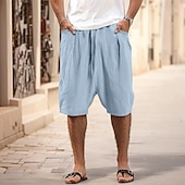 billiga Retro-Herr Linne Byxor Capribyxor Långbyxor Sommarbyxor Strandbyxor Ficka Elastisk midja Slät Komfort Andningsfunktion Semester Dagligen Helgdag Hawaiisk Boho Svart Rodnande Rosa