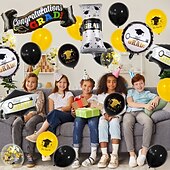economico Decorazione di Laurea-set di palloncini in lattice e foil per feste di laurea, decorazioni per la festa di laurea in nero e oro, forniture per l&#039;allestimento della scena della festa