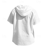 cheap Business Casual-Men&#039;s Shirt White Cotton Shirt Casual Shirt Button Up Shirt Cotton Shirt Plain Vacation Street Black White Khaki Gray Short Sleeve Hooded Summer Clothing Apparel Button-Down