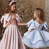 levne Dívčí květinové šaty-Šaty pro květinovou družičku Dívčí Večerní šaty Formální šaty Princeznovské šaty Svatební Oblečení Svatební Párty Princeznovské Sladký Vánoce Karneval Nabírané šaty Pevná barva Bez ramínek Tričkový
