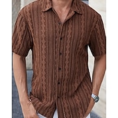 cheap Men&#039;s Button Up Shirts-Men&#039;s Shirt Summer Shirt Casual Shirt Beach Shirt Button Up Shirt Black White Brown Short Sleeve Plain Shirt Collar Vacation Hawaiian Clothing Apparel Polyester Fashion Casual Comfortable