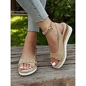 economico Infradito da Vacanza-sandali con zeppa peep toe da donna – eleganti tacchi espadrillas con plateau e cinturini con occhielli per abbigliamento casual estivo, vacanze al mare e feste all&#039;aperto
