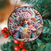 halpa seinäveistoksia-vaaleanpunainen pyöreä ikkunariippuva koriste, hauska kuningas, kuningatar, sotilasquilling-design, värikäs painettu akryylikoristemerkki parvekkeen, ikkunan ja puutarhan sisustukseen