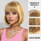 economico Parrucche trendy sintetiche-Parrucca Sintetica Liscio Liscio Kinky Asimmetrico Frangia Dritta Fatto a macchina Parrucca 12 pollici A1 Capelli Sintetici Per donna Classico Confortevole Capelli Evidenziati / Balayage Biondo