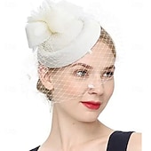 abordables Fascinators-Coiffe Tulle Chapeau Fedora Mariage Anniversaire Soirée Fête du thé Course de Chevaux Élégant ancien Mignon Avec Plume Casque Couvre-chef