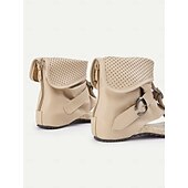 cheap Vacation Sandals-Women&#039;s Boho Gladiator Sandals – Beige Open-Toe Buckle Strap Wedge Sandals with Perforated Cuff for Summer, Casual Outings, and Festivals