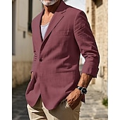 お買い得  メンズクラシックブレザー-男性用 リネンブレザー ブレザー バケーション 祝日 ウェディングパーティー ファッション ライトウェイト 春 &amp; 秋 ポリエステル リネン 平織り ポケット ボタン 快適 シングルブレスト 一つボタン ブレザー ブラック バーガンディー ダークネイビー アーミーグリーン