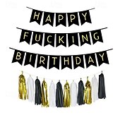 preiswerte Geburtstagsfeierbedarf-Geburtstagsparty-Banner - &quot;Happy F*cking Birthday&quot; - schwarz &amp;Goldthema mit Quaste oder Wirbel Dekoration Optionen für eine wilde Feier