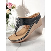 cheap Comfort Sandals-Women&#039;s Flip-Flop Wedge Sandals with Massage Footbed – Floral Bohemian Thong Slippers for Casual Summer, Beach and Outdoor Comfort